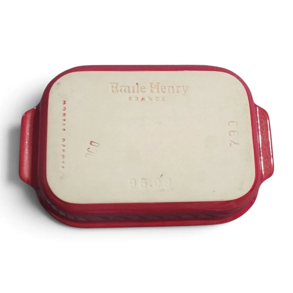 Emile Henry France Red White Ceramic Rectangular Casserole Baker Dish 96.09 Vtg.